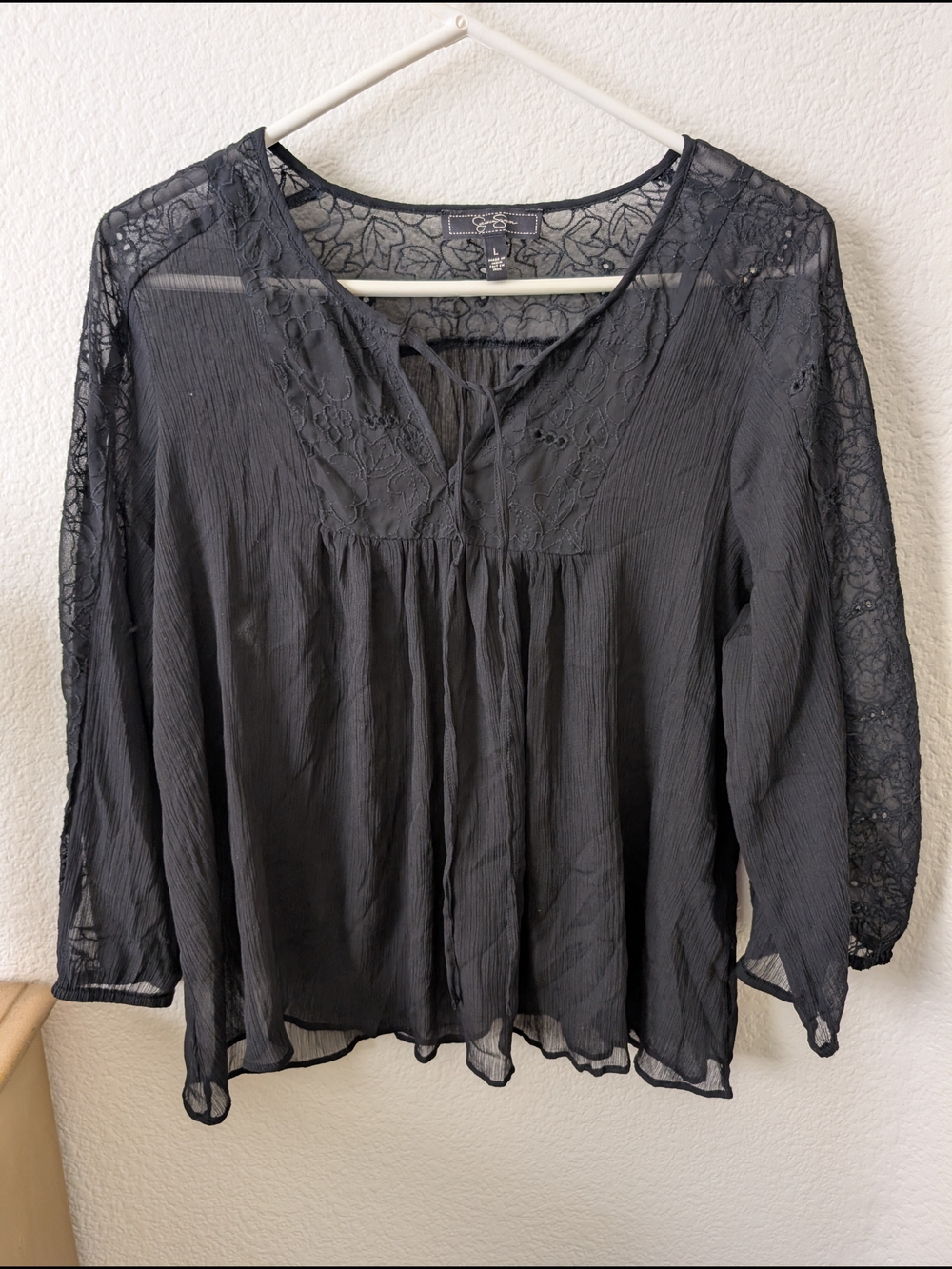 Jessica Simpson Black Lace Yoke Peasant Blouse